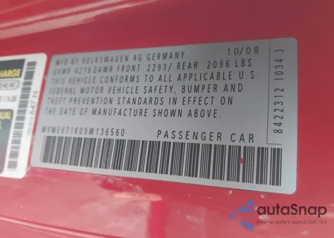 2009 Volkswagen Gti 2-Door (M6) (Discontinued) from USA, damaged, VIN WVWEV71K09W136560